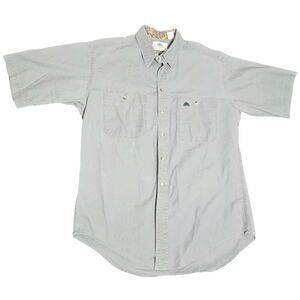 Vintage Bushlan Short Sleeve Button-Up Shirt USA Green Cotton Pockets Logo Men L